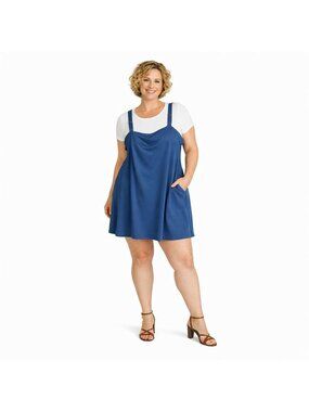 2/$30 ModCloth Blue 2X Adjustable Strap Jumper With Back Zipper